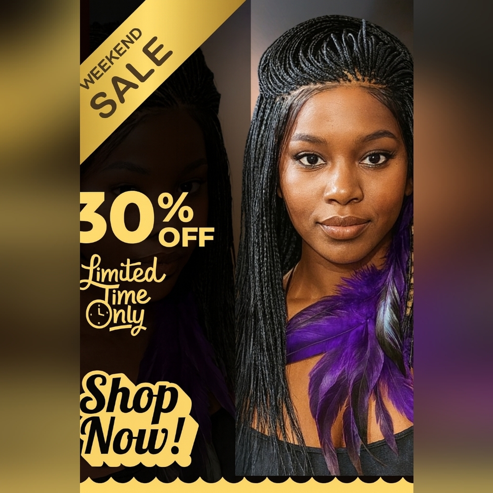 🔥Handmade Micro Million Braided Full Lace Wig 18” Jet Black #1, Natural Look🔥
